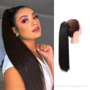 Vigorous Long Drawstring Wrap Around For Women Natural Black Clip In On Silky Straight Ponytail Extension Hair Pieces